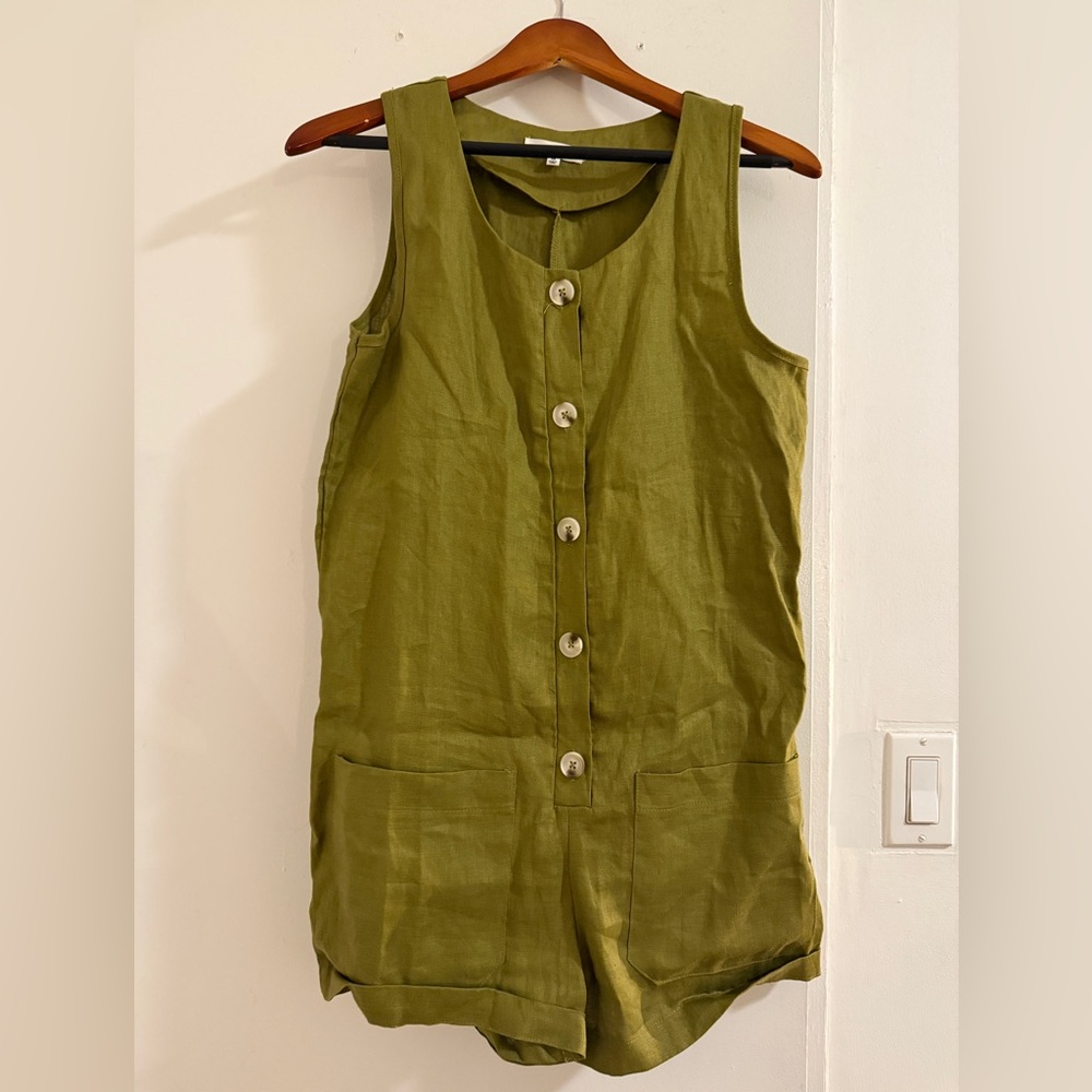 Olive Green Sleeveless Button-Up Jumpsuit